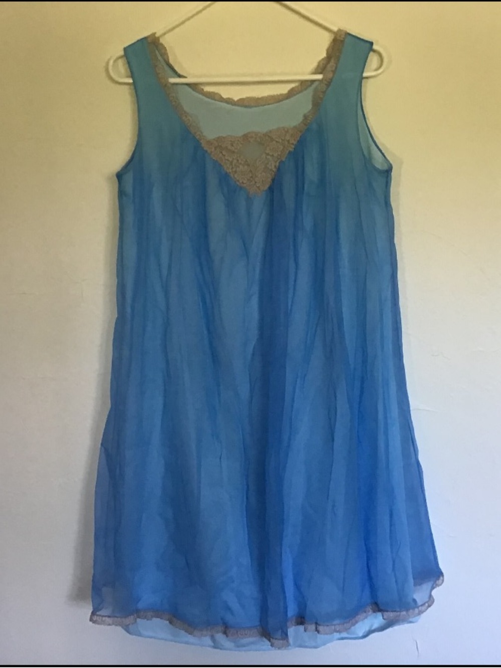Vintage Pinehurst 50s 60s Blue Lace Sheer Nylon Babydoll Nightgown M